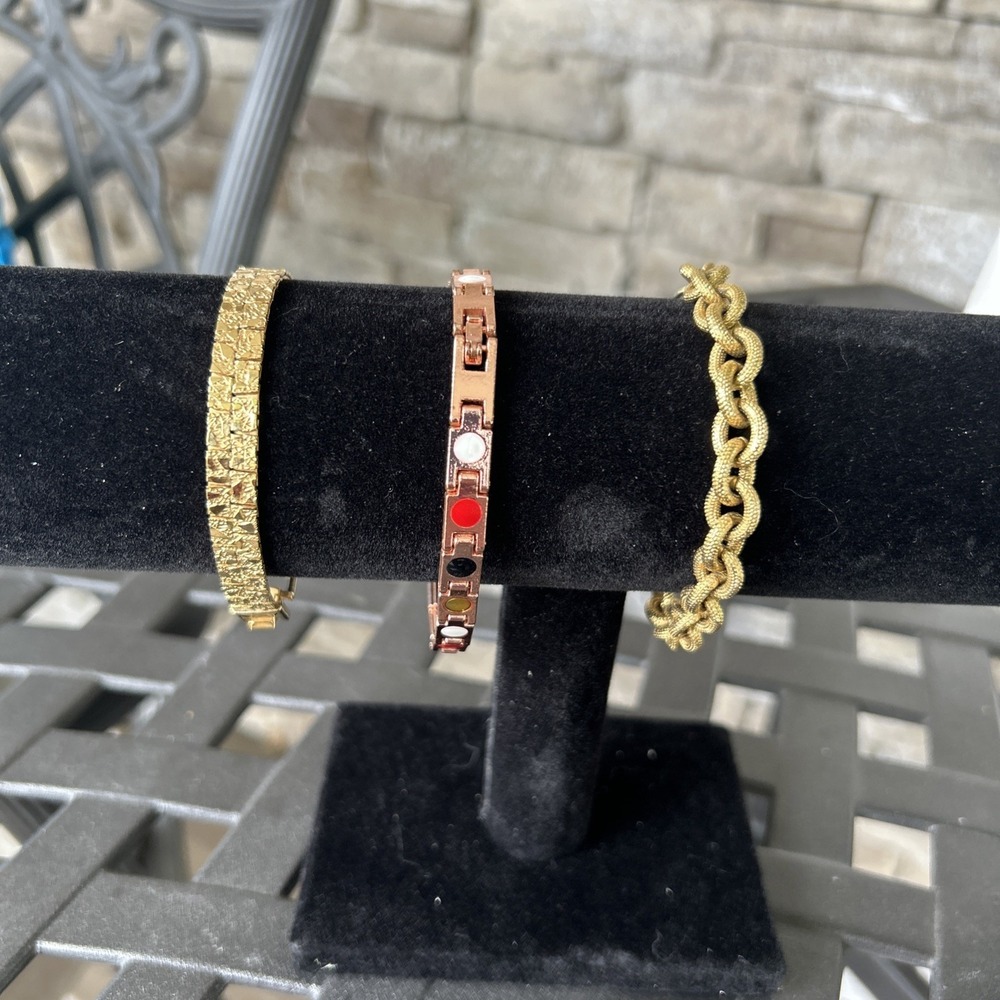 Set 3 80's Style Bracelets Gold‎ Tone